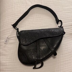 Dior Embossed Black Saddle Bag